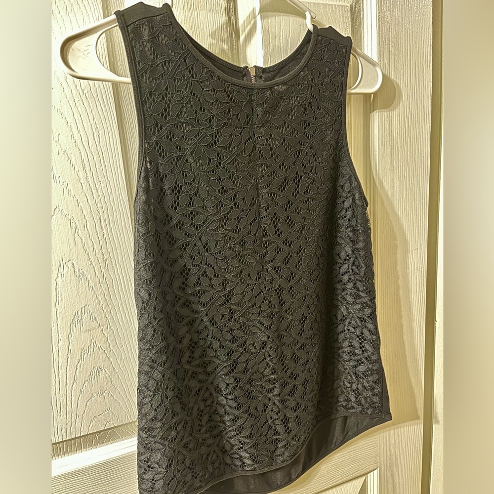 Loft Lace Overlay Blouse; Color: Black; Size: XSP